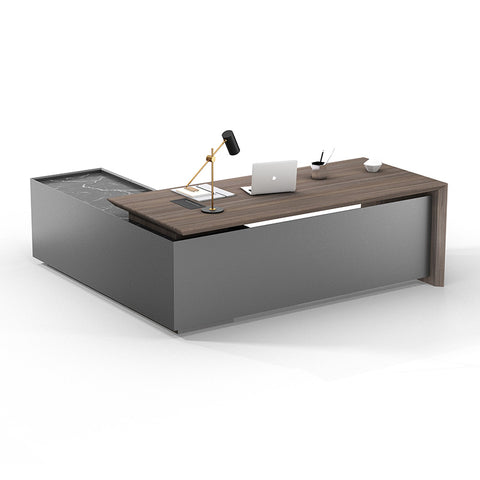 ARMANDO Executive Desk 220cm Right Return - Hazelnut & Grey