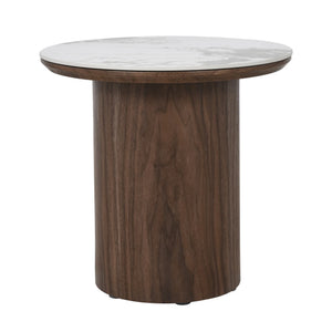 EMERY 40cm Sintered Stone Round Side Table - Walnut