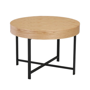 Woolcott Round Coffee Table with Storage - Oak & Black