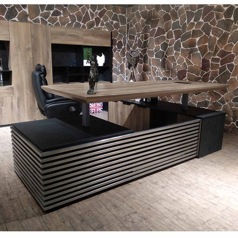 PHOENIX 2.0 - Sit Stand Electric Lift Executive Desk with Left Return 2.8m - Warm Oak & Black
