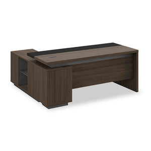Carter Executive Office Desk + Right Return - 180cm - Coffee + Grey
