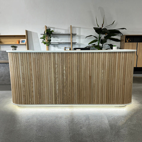 HALO Reception Desk 240cm - Oak & White - innovatec.com.au