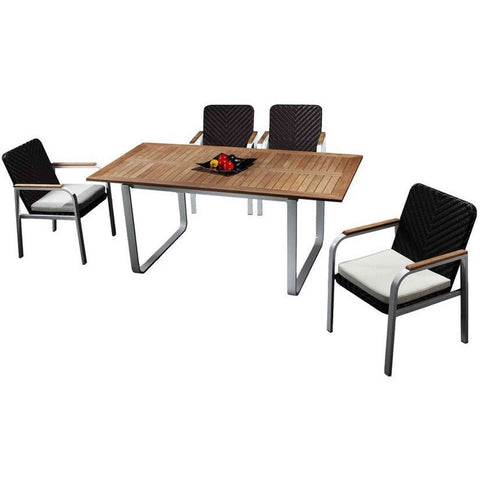 5pc Rola Teak Outdoor Dining Table Set - Solid Oak & White Aluminum