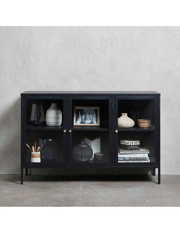 CARMEL 3 Glass Doors Sideboard 132cm - Black