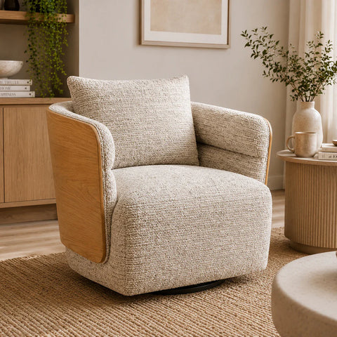 WEAVER Swivel Lounge Chair - Bentwood Oak & Beige - innovatec.com.au