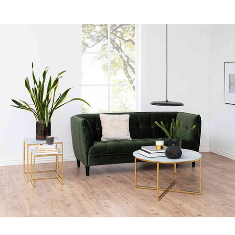 KOLINA Glass Marble Round Coffee Table 80cm - White/ Gold Chrome