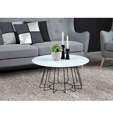 CYRUS Glass Coffee Table 80cm - White & Black