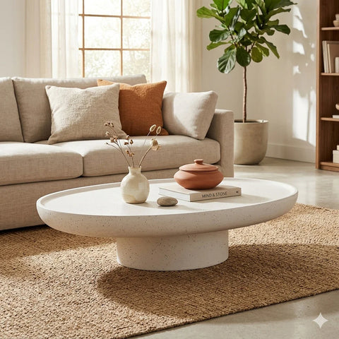 TREVINO Oval Coffee Table 140cm - Off White - innovatec.com.au