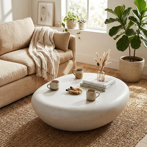 TREVINO Microcement Round Coffee Table 100cm - Off-White