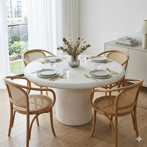 TREVINO  Round Dining Table 130cm - Off-White - innovatec.com.au