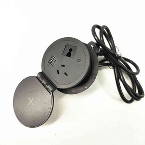 Round In Desk Power, Wireless Charging & USB Cable Cubby Management Dock - 9cm - Black
