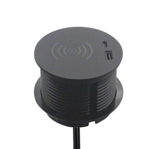 In Desk Wireless Charging & USB Cable Cubby Management Dock - 9cm - Black