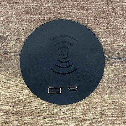 In Desk Wireless Charging & USB Cable Cubby Management Dock - 9cm - Black