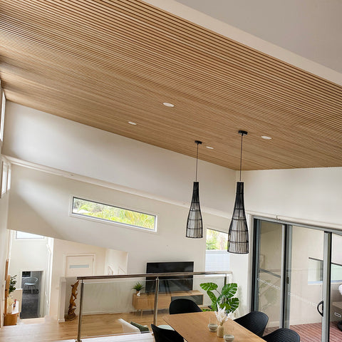 WOODFLEX Flexible Acoustic Wood Slat Panel - 3 Sided Oak Veneer on Light Grey - 2700mm x 600mm - innovatec.com.au