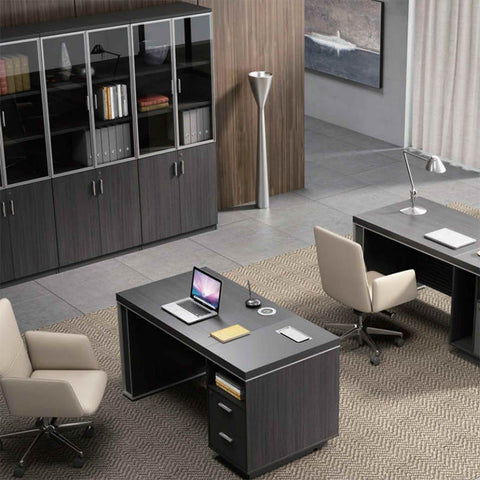 MATEES 3 Doors Display Cabinet 120CM - Grey/ Brown