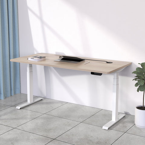 MARLO Workstation Single Lift - 1.6m - White & Oak - innovatec.com.au