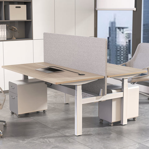 MARLO Workstation Dual Lift - 1.4m - White & Oak - innovatec.com.au