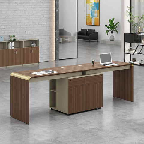 ANDERSON 2 People Workstation 2.4M - Hazelnut & Beige