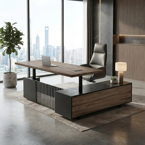 DAXTON Executive Desk with Left Return with Lift 200cm - Warm Oak