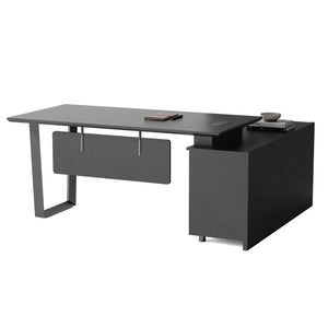 ADRIANO Black Executive Office Desk Reversible 165-180cm - Black Concrete