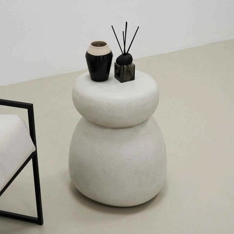 ROCCO Indoor & Outdoor Side Table Stool 38cm - White Concrete