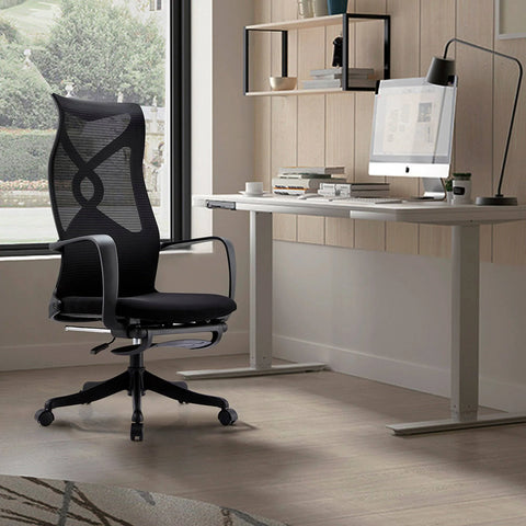 Murry  High Back Office Chair with Retractable Footrest - Black