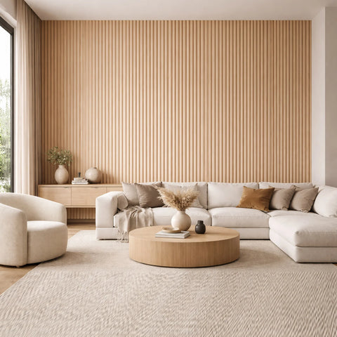 WOODFLEX Flexible Wooden Slat Wall Panel - Oak Veneer - 2700mm x 600mm - Half Round 37mm - innovatec.com.au