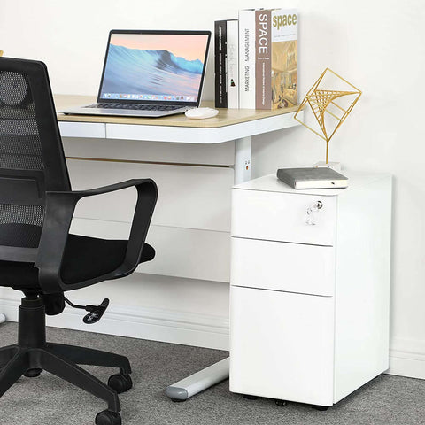 MARLO 3 Drawer Slim Mobile Pedestal Filing Cabinet - White