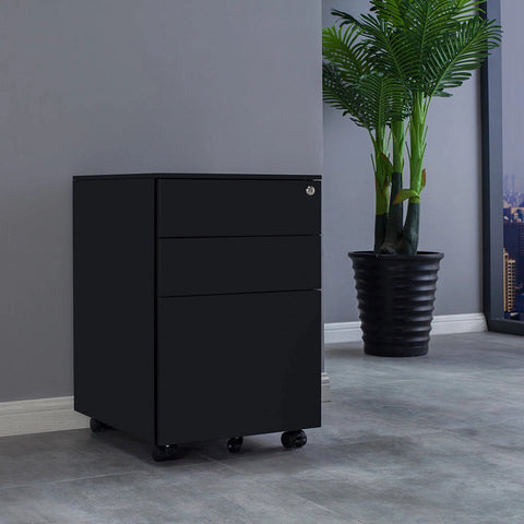 MARLO 3 Drawer Mobile Pedestal Filing Cabinet - Black