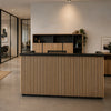 KENTO Reception Desk 180cm - Timber Slat Acoustic Black & Oak