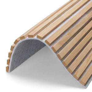 WOODFLEX Flexible Acoustic Wood Slat Panel - 3 Sided Oak Veneer on Light Grey - 2700mm x 600mm