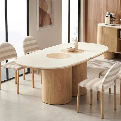 SILVAN 180cm Rectangular Dining Table Oak & Cement curved top - Oak