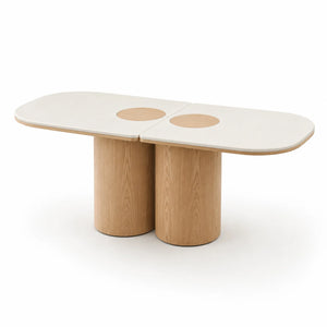 SILVAN 220cm Rectangular Dining Table Oak & Cement Curved Top