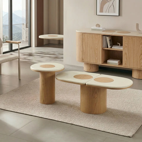 SILVAN Round Side Table 55cm - Microcement & Oak