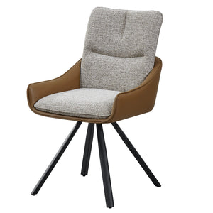 ALDEN Swivel Dining Chair - Tan PU Leather & Beige