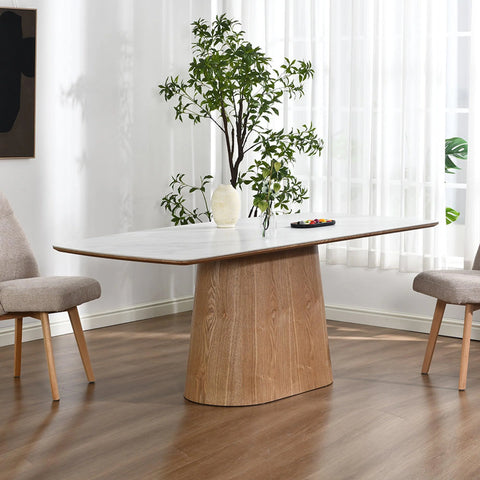 BOLTON Ceramic Dining Table 1.8M - White & Oak