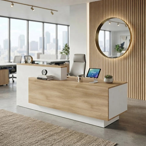 HELMER Reception Desk 2.4M Right Panel - Oak & White