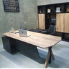 EASTON Sit Stand Electric Lift Executive Desk with Right Return 2.2M - Warm Oak & Black