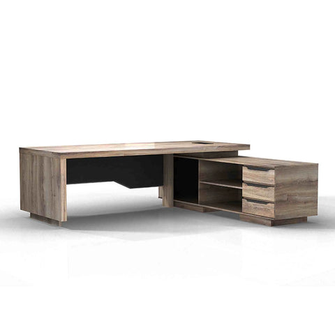 LARKIN Executive Desk with Right Return 2.4M - Warm Oak & Black