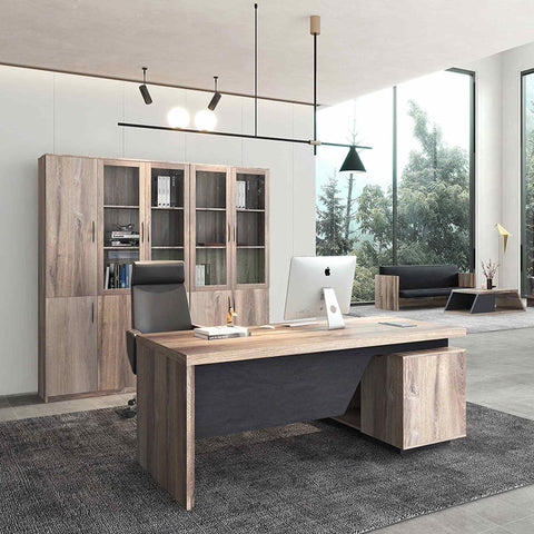 BALDER Executive Desk with Left Return 2.2-2.4M - Warm Oak & Black