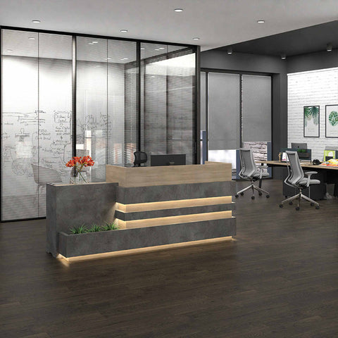 KERAN  Reception Desk 2.44M Left Panel - Acacia & Carbon Grey Colour