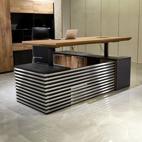 PHOENIX Sit & Stand Electric Lift Executive Desk with Left Return 2.2M - Warm Oak & Black