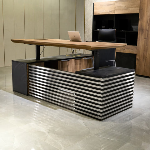 PHOENIX Sit & Stand Electric Lift Executive Desk with Right Return 2.2M - Warm Oak & Black