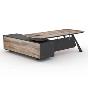 EASTON Executive Desk with Right Return 2.2-2.4m - Warm Oak & Black