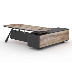 EASTON Executive Desk with Left Return 2.2-2.4m - Warm Oak & Black