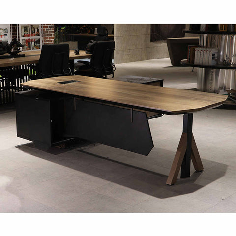 EASTON Sit Stand Electric Lift Executive Desk with Right Return 2.2M - Warm Oak & Black