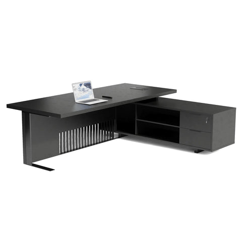 DAXTON Black Executive Desk with Right Return 2.4M - Black Concrete