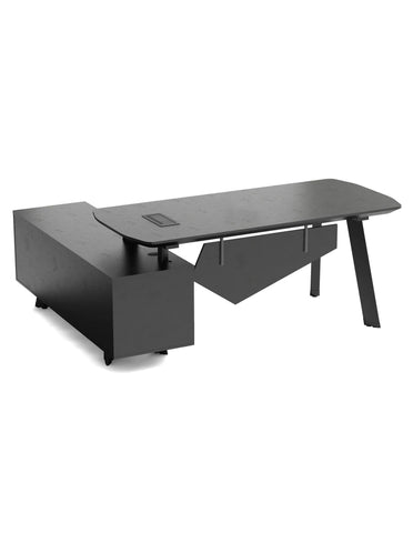 ARTO Black Executive Office Desk with Reversible Return 180-200cm - Black Concrete