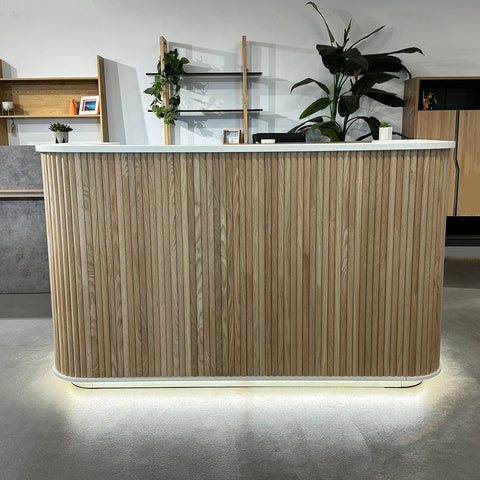 HALO Reception Desk 180cm - Oak & White - innovatec.com.au