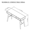 RANIA Study Desk Console 120cm - Black Ash